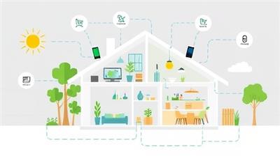 An innovative illustration of a smart home ecosystem with interconnected devices managing energy usage seamlessly, showcasing a modern and sustainable lifestyle that attracts environmentally conscious consumers to adopt the system for their homes.