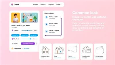 An interactive platform interface showing a user uploading a video of a leak, with a virtual expert providing real-time guidance on potential solutions, accompanied by illustrations of common leak locations in a household, highlighting the importance of early detection and prevention.