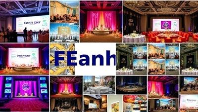 An engaging digital collage showcasing various event themes, decor elements, and virtual event planning tools integrated into a seamless platform interface, with vibrant event photography and interactive design features, capturing the essence of effortless and creative event planning through EventEase.