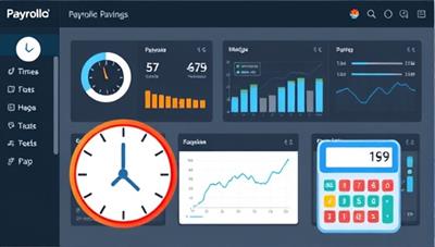 An illustrative image of a dashboard displaying payroll statistics and graphs, with a clock symbolizing time savings and a calculator representing accurate payroll calculations, highlighting the efficiency and convenience of PayrollPro Outsource.
