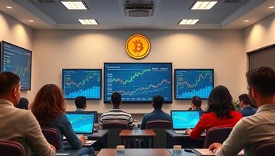 A vibrant and modern digital classroom setting with interactive charts and graphs on screens, a diverse group of students engaged in learning, and a prominent CryptoPro Academy logo in the background, symbolizing knowledge and financial growth.