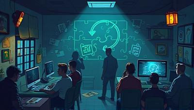 An illustrative depiction of a virtual escape room scenario with digital puzzles, hidden clues, and a diverse group of players collaborating online to solve the challenges and unlock the next stage, encapsulating the suspense and excitement of Escape Quest Online's virtual escape rooms.