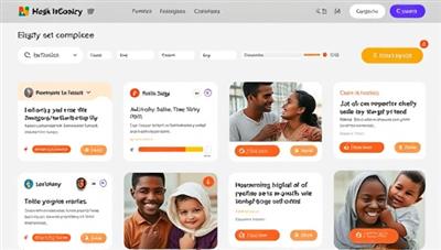 An engaging digital marketplace interface displaying a variety of fundraising campaigns, progress bars, and donor testimonials, accompanied by heartwarming visuals of beneficiaries, conveying a sense of empowerment and collective impact.