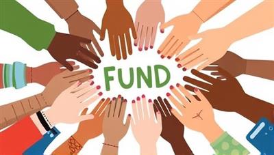 An artistic illustration of diverse hands coming together to form a fund symbol, symbolizing community support and collaboration in funding financial education initiatives, conveying the spirit of unity and empowerment through education.