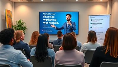 An engaging webinar scene with a diverse group of professionals attending a virtual financial workshop, a charismatic speaker delivering insights on a large screen, interactive polls and Q&A sessions, and digital resources shared on the side, fostering an interactive and educational atmosphere.