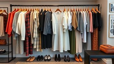 A chic and stylish virtual styling session setting with a wardrobe rack filled with trendy clothing pieces, accessories, and style inspiration boards, reflecting a sophisticated and personalized approach to virtual fashion consultations.