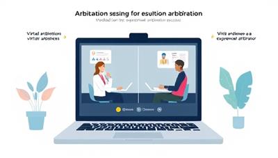 An illustrative representation of a digital platform showcasing a virtual arbitration session with participants engaging in a resolution process, mediated by an experienced arbitrator, highlighting the convenience and professionalism of ArbiterNow's services.