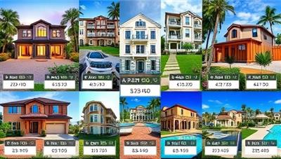 An eye-catching digital collage of diverse properties up for auction, displaying luxury homes, urban apartments, and exotic vacation retreats, surrounded by bidding icons and countdown timers, conveying the excitement and variety of real estate auctions on the platform.