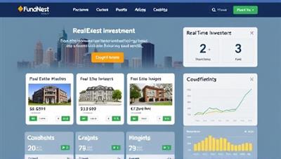 An online crowdfunding platform interface displaying various real estate investment opportunities, interactive investment tools, and real-time performance metrics, showcasing the accessibility and transparency of FundNest Realty to potential investors.