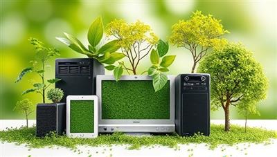 An artistic representation of electronic devices being transformed into vibrant green plants and trees, symbolizing the eco-friendly and sustainable approach of ReTech Renew in recycling tech products and contributing to environmental conservation.