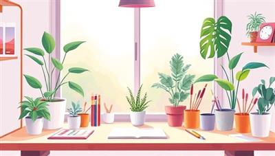 An artistic digital illustration capturing the essence of mindfulness and creativity, featuring a serene workspace with art supplies, plants, and calming colors, evoking a sense of peace, inspiration, and emotional well-being for creatives.