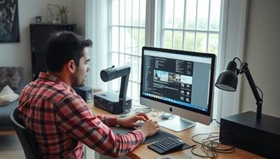 A modern home office setup with a frustrated individual staring at a malfunctioning computer screen, surrounded by various tech devices and cables, highlighting the need for reliable remote tech support services offered by TechRescue Pro.