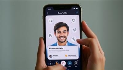 An individual interacting with a virtual AI career counselor on a smartphone screen, receiving personalized career recommendations and skill development tips, illustrating the user-friendly and insightful nature of CareerCrafter AI's career guidance platform.