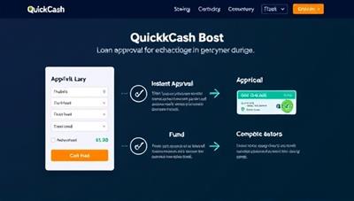 An engaging visual of the QuickCash Boost platform interface with a streamlined loan application process, instant approval notification, and funds transfer to a user's bank account, symbolizing speed, convenience, and financial support during emergencies.