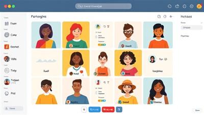 An online platform interface showing diverse avatars engaging in virtual language exchange sessions with interactive language tools and cultural icons, fostering a vibrant and inclusive learning environment.