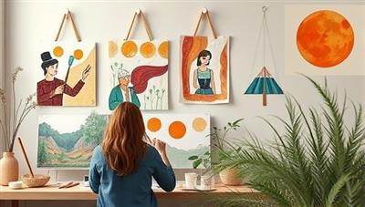 An online art therapy session with participants engaging in creative expression through painting, drawing, and collage-making, guided by a supportive art therapist in a tranquil and healing virtual space that encourages emotional exploration and self-discovery.