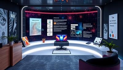 An immersive digital interface showcasing a virtual poetry writing studio with a sleek design, interactive writing tools, and a vibrant online community of poets engaging in collaborative projects and sharing creative works, capturing the essence of digital creativity and poetic expression.