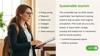 A sustainable travel consultant engaging with a hotel manager to discuss energy-saving measures, waste reduction strategies, and community engagement programs, highlighting the collaborative effort towards sustainable tourism in the travel industry.