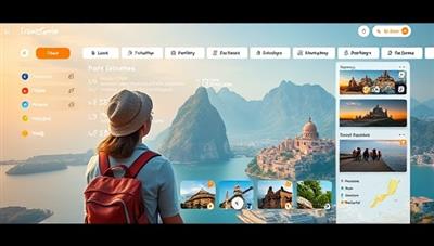 An enticing visual representation of a traveler exploring a digitally generated travel itinerary on the TravelGenie AI platform, showcasing immersive travel experiences, stunning landmarks, and interactive trip planning tools, evoking a sense of wanderlust and adventure facilitated by the platform's innovative travel planning capabilities.