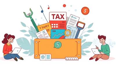 An engaging digital illustration of a toolbox filled with tax-related tools and documents, surrounded by happy users accessing the tools on their laptops and smartphones, conveying efficiency and ease of tax compliance.