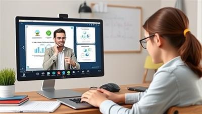 An online tutoring session featuring a tutor explaining a concept to a student via video call, with digital study materials, interactive whiteboard tools, and a collaborative learning atmosphere, highlighting the effectiveness of personalized tutoring.