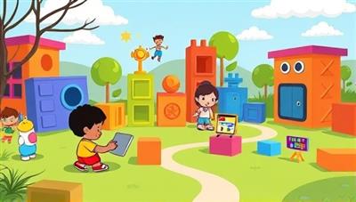 An animated coding playground with colorful blocks, programming scripts, and playful characters guiding young learners through coding challenges and activities, fostering a creative and interactive coding environment that sparks curiosity and learning in kids.