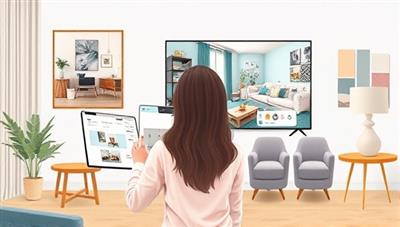 An illustration of a virtual interior design consultation session, showing a designer presenting mood boards and room visualizations on a digital platform, with stylish home decor elements and color swatches in the background, creating a visual feast of interior design inspiration and creativity.