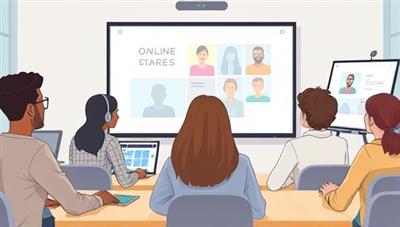 A digital illustration of a diverse group of students engaged in a virtual classroom setting, with interactive whiteboards and video conferencing tools, symbolizing modern and effective online learning.