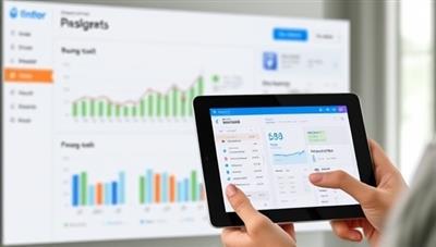 A digital finance dashboard displaying budget tracking, investment portfolios, and financial goals, with a financial coach providing guidance and insights on a tablet screen, representing the tech-empowered and personalized approach of FinTech Mentor in financial coaching.