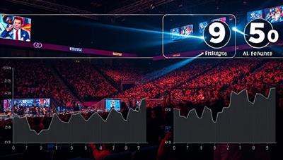 An esports arena filled with cheering fans and professional gamers in action, overlaid with data analytics graphs and predictions, symbolizing the fusion of gaming excitement and strategic betting insights offered by eBetProphet.