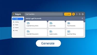 An engaging digital interface showing a user-friendly dashboard with various legal document options, a stylized 'generate' button, and a sleek design to convey simplicity and efficiency.