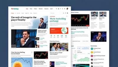 An interactive digital news platform mockup featuring engaging financial headlines, market data visualizations, and expert commentary sections, creating a dynamic and informative user experience that conveys the value of the subscription-based financial news platform.