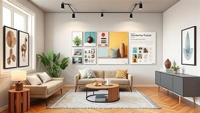 An online interior design consultation scene with a virtual design studio showcasing small space design mood boards, room layouts, and furniture recommendations, set against a backdrop of modern, space-efficient interiors, conveying a sense of style and functionality for compact living environments.