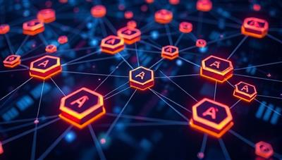 An artistic digital representation of a blockchain network with interconnected art pieces represented by NFT tokens, symbolizing the secure and transparent transactions facilitated by ArtChain within the digital art marketplace.