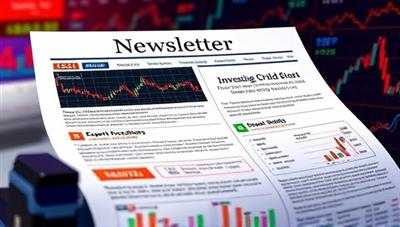 An artistic depiction of a digital newsletter interface with dynamic stock charts and investment recommendations, symbolizing the wealth of valuable insights and expert guidance provided by InvestorInsight Digest to subscribers in the investing world.