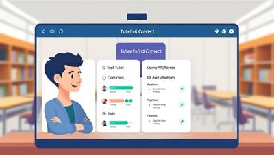 An illustrative representation of a student and a tutor virtually connecting through TutorLink Connect, displayed on a digital interface showing compatibility scores, subject preferences, and availability, with a backdrop of a virtual classroom setting, symbolizing the personalized and efficient tutoring experience facilitated by the platform.