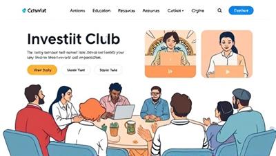 An interactive investment club platform featuring live discussions, educational resources, and investment tools, with a diverse group of members collaborating and sharing insights, symbolizing community building and knowledge exchange.