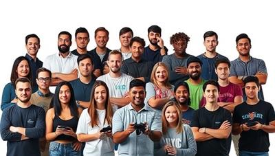 A professional image showcasing a diverse group of gaming talents and influencers represented by the agency, engaging with their audiences, creating content, and collaborating on creative projects, reflecting a vibrant and dynamic gaming talent community supported by GameStar Talent Hub's expertise and resources.
