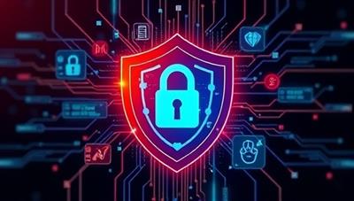 A dynamic visual representation showing a shield emblem with digital elements like lock symbols, data streams, and security alerts, symbolizing the comprehensive protection offered by the personal cybersecurity insurance plans, instilling a sense of safety and vigilance in the digital realm.