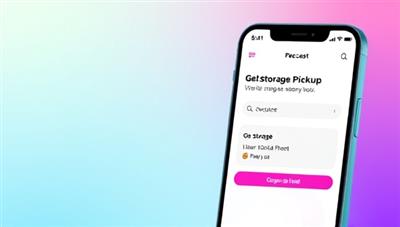 A colorful and sleek mobile app interface showing a user requesting a storage pickup with a few taps on their smartphone, highlighting the simplicity and convenience of the service.