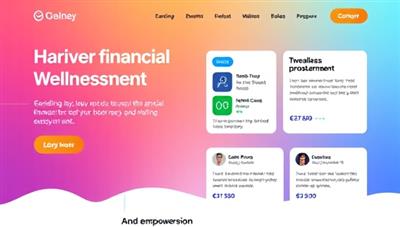A vibrant platform landing page showcasing diverse financial wellness programs, interactive tools, and testimonials from satisfied subscribers, conveying a sense of empowerment and financial growth.