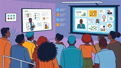 An inspiring digital illustration depicting a diverse group of community members engaging in an interactive insurance education session on the InsureEd Community platform, with experts leading discussions, visuals on insurance concepts, and collaborative learning environments, symbolizing empowerment and knowledge-sharing in insurance literacy.