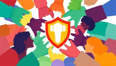 A vibrant and diverse digital illustration of interconnected individuals forming a symbolic insurance shield together, representing community strength, collaboration, and shared protection within the InsureConnect platform.