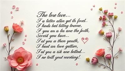 An elegant calligraphy script of a heartfelt poem or love letter beautifully written on textured paper, adorned with delicate floral illustrations, evoking sentiments of love and appreciation in a visually stunning presentation.