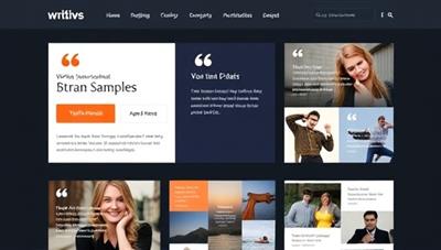 A sleek and modern online portfolio template showcasing writing samples, testimonials, and creative projects, with interactive elements and a user-friendly interface, highlighting professionalism and creativity.