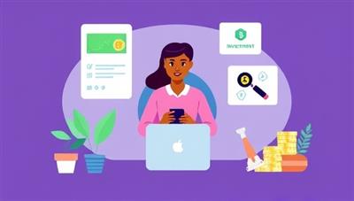 An interactive illustration showing a virtual mentorship session on the MoneyMingle platform, with a mentor providing financial advice to a mentee via video call, surrounded by visual representations of budgeting tools and investment options, fostering a collaborative learning environment.