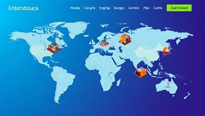An interactive website interface showcasing a virtual map with various warehouse icons, representing different storage capacities and locations, with a user-friendly design and vibrant colors to appeal to tech-savvy entrepreneurs.