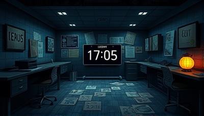 An online platform interface showing a digital escape room with various clues, puzzles, and a countdown timer, creating an immersive and thrilling experience for players.