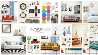 An artistic digital collage of interior design elements, including furniture pieces, color swatches, and decor accents, arranged in a visually appealing composition, reflecting the diversity and creativity of design inspirations offered by DesignBox Virtual.
