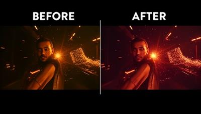A split-screen display showing a before-and-after video edit transformation, with dynamic visual effects, color corrections, and seamless transitions, highlighting the impact of professional video editing services available on FlixEdit Hub.